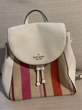 kate spade White Leather Backpack with Multicolor Stripe Front
